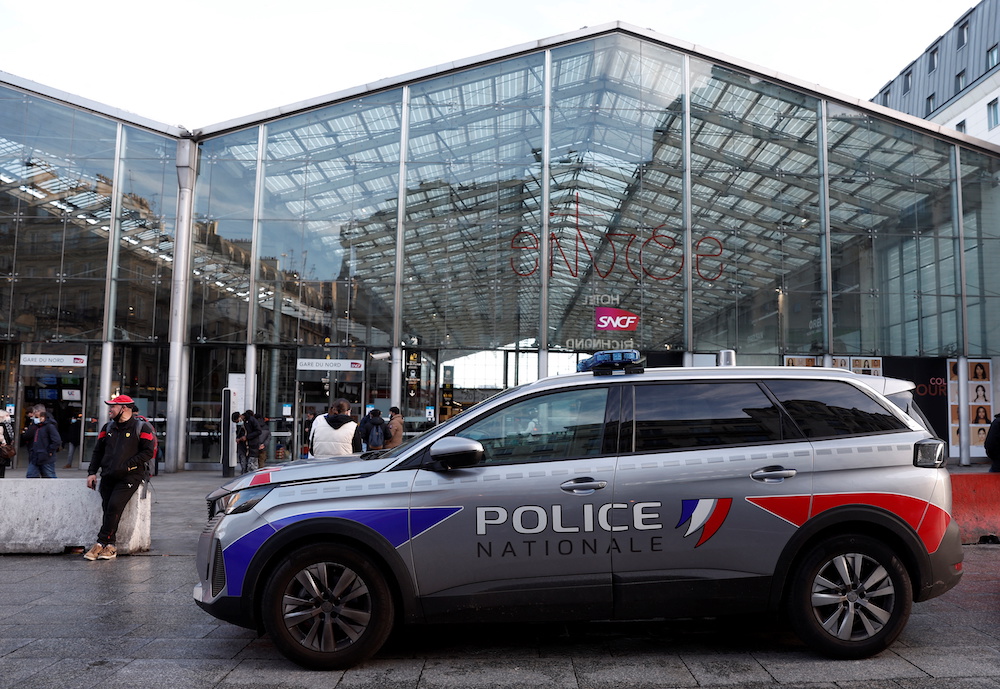 French police outside the Gare du Nord station after French police killed a person who attacked them with a knife inside the train station in Paris, France, February 14, 2022. u00e2u20acu201d Reuters picnn
