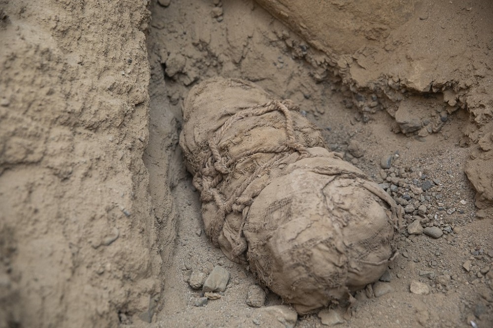 A mummy is seen at Cajamarquilla archaeological site in Cajamarquilla, 25 kilometers inland from Lima February 13, 2022. u00e2u20acu201d AFP pic