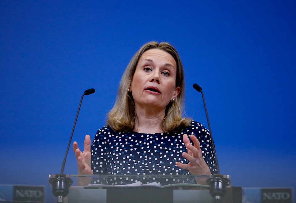 US Ambassador u00e2u20acu00afto Nato Julianne Smith at a news briefing on the eve of a meeting of alliance defence ministers in Brussels, Belgium, February 15, 2022. u00e2u20acu201d Reuters pic