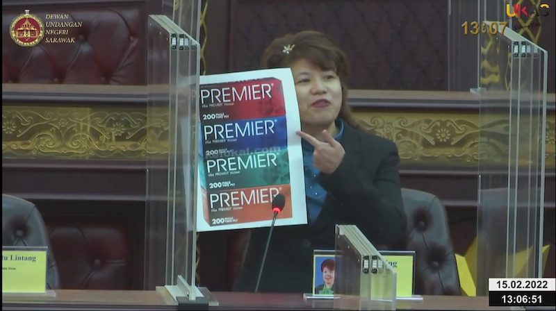 Besides the tissue brand, Violet Yong also mentioned credit cards and a commercial centre. u00e2u20acu201c UKAS livestream screengrab via Borneo Post Online