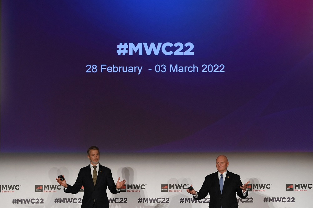 GSMA Director General Mats Granryd (left) and GSMA CEO John Hoffman hold a press conference, ahead of the start of the MWC (Mobile World Congress) in Barcelona. u00e2u20acu201d AFP pic