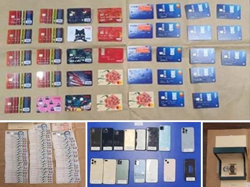 The police seized an array of mobile devices, bank cards, SIM cards, cash amounting to S$2,760 and two Rolex watches, worth a total of S$35,600, from the suspects. u00e2u20acu201d Singapore Police Force handout via TODAY