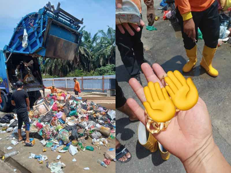 The Seberang Perai City Council (MBSP) sanitation workers have been receiving praises after rummaging through piles of garbage bags just to find a jewellery pouch for a woman in Tasik Gelugor. u00e2u20acu201d Picture courtesy of Facebook/ Yaya Ismail
