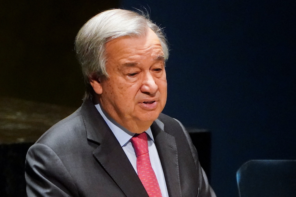 United Nations Secretary General Antonio Guterres speaks during a meeting of the UN General Assembly on the situation between Russia and Ukraine, at the UN Headquarters in Manhattan, New York City February 23, 2022. u00e2u20acu201d Reuters pic