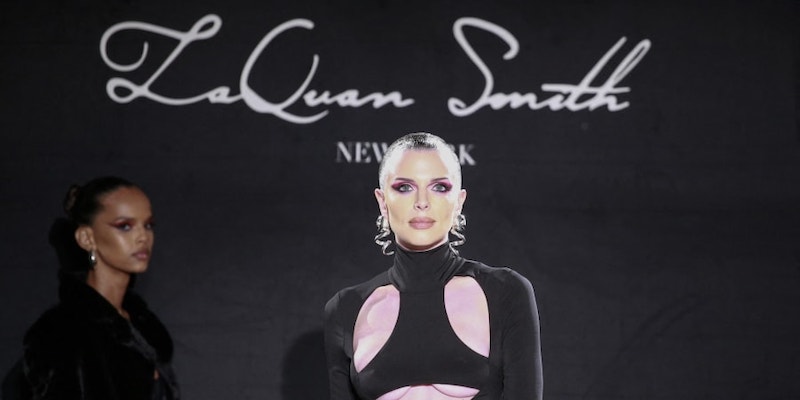 Julia Fox in her u00e2u20acu02dcrevenge dressu00e2u20acu2122 designed by LaQuan Smith at New York Fashion Week. u00e2u20acu201d AFP pic