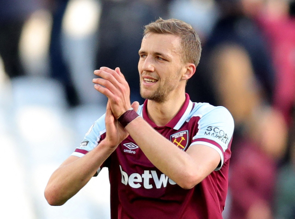 West Ham United's Tomas Soucek applauds fans after the match against Wolverhampton, February 27, 2022. u00e2u20acu201d Reuters pic 