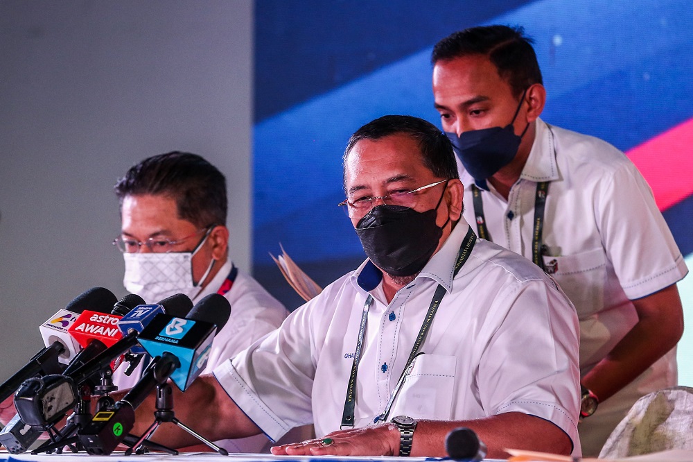 Election Commission chairman Datuk Abdul Ghani Salleh speaks during a press conference at Persada Johor International Convention Center in Johor Baru February 26, 2022. u00e2u20acu2022 Picture by Hari Anggara