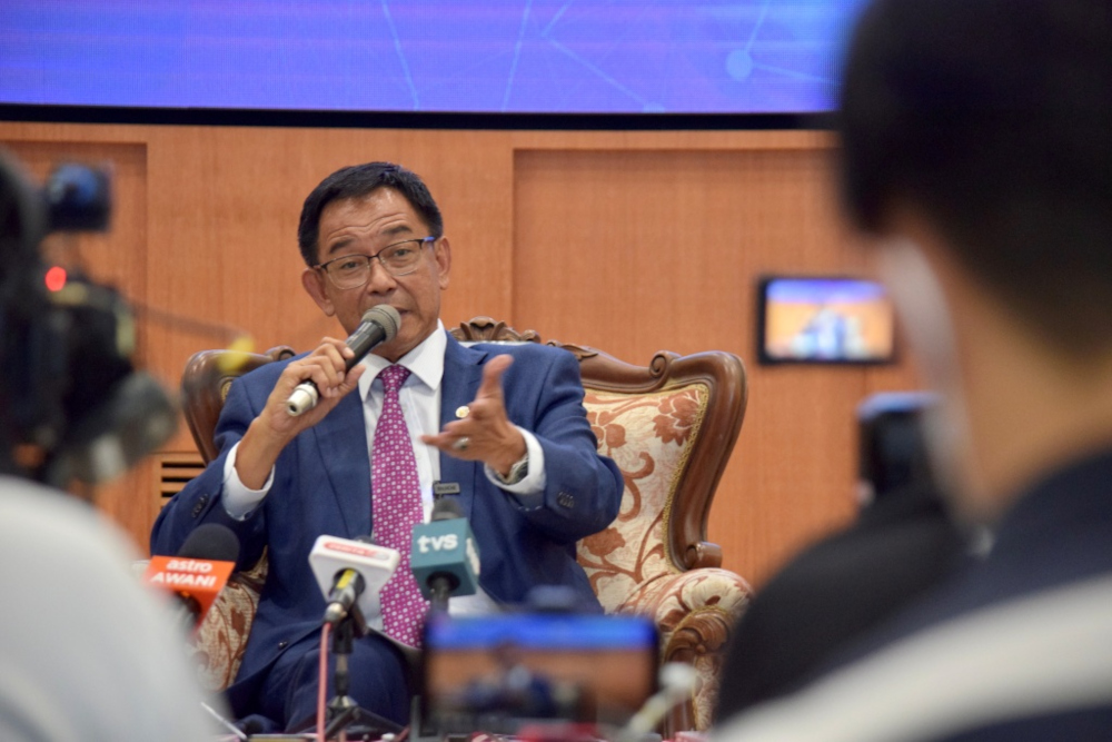 Datuk Seri Abdul Karim Rahman Hamzah speaking during a press conference at Borneo Cultures Museum, February 22, 2022. u00e2u20acu201d Borneo Post Online pic 