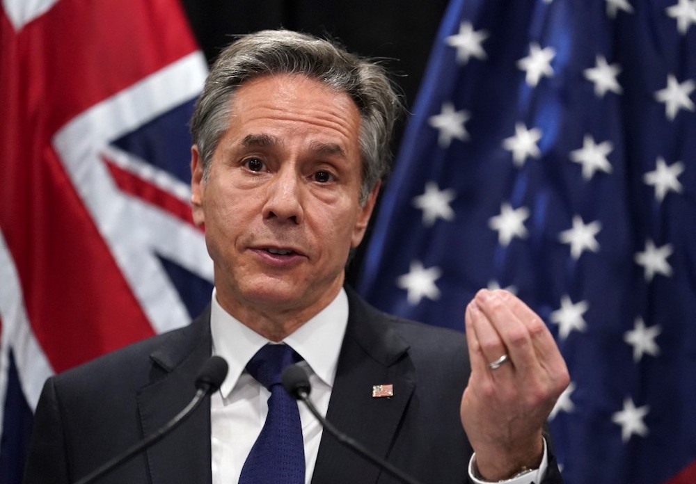 US Secretary of State Antony Blinken speaks on Ukraine during a joint press with Fiji acting Prime Minister Aiyaz Sayed-Khaiyum in Nadi, Fiji on February 12, 2022. u00e2u20acu201d AFP picnn