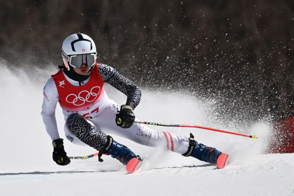 Malaysiau00e2u20acu2122s Aruwin Salehhuddin competes in the first run of the womenu00e2u20acu2122s giant slalom during the Beijing 2022 Winter Olympic Games at the Yanqing National Alpine Skiing Centre in Yanqing, February 7, 2022. u00e2u20acu2022 AFP pic 