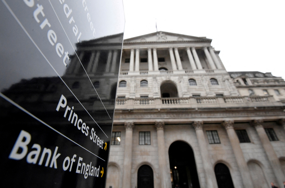 The Bank of England (BoE) building is reflected in a sign, London, Britain, December 16, 2021. u00e2u20acu201d Reuters pic 
