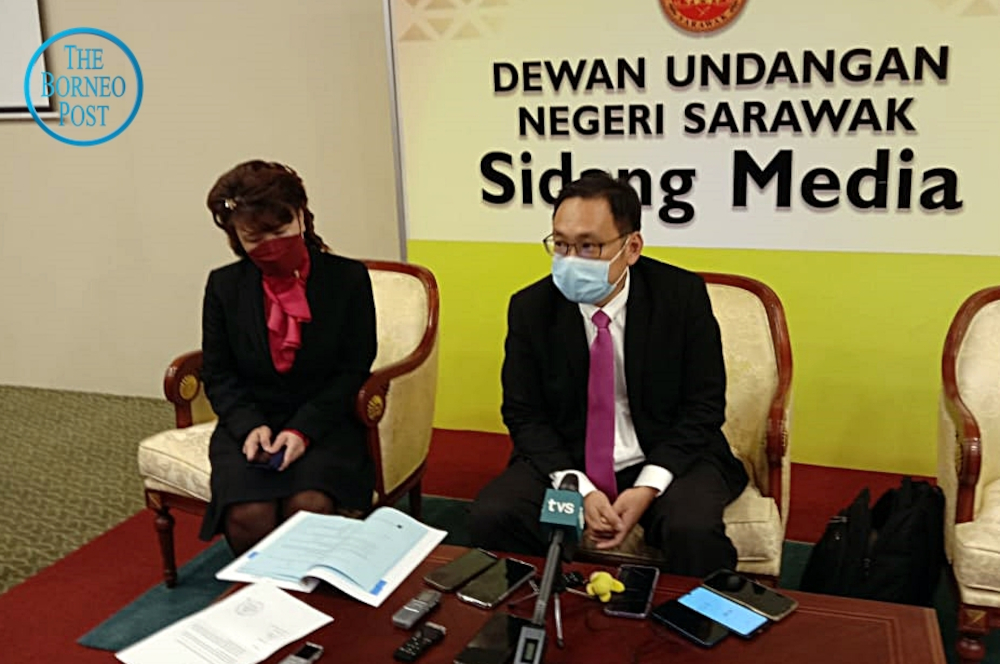 Chong Chieng Jen (right) speaking to reporters. Also seen is Pending assemblywoman Violet Yong. u00e2u20acu2022 Borneo Post Online picnn