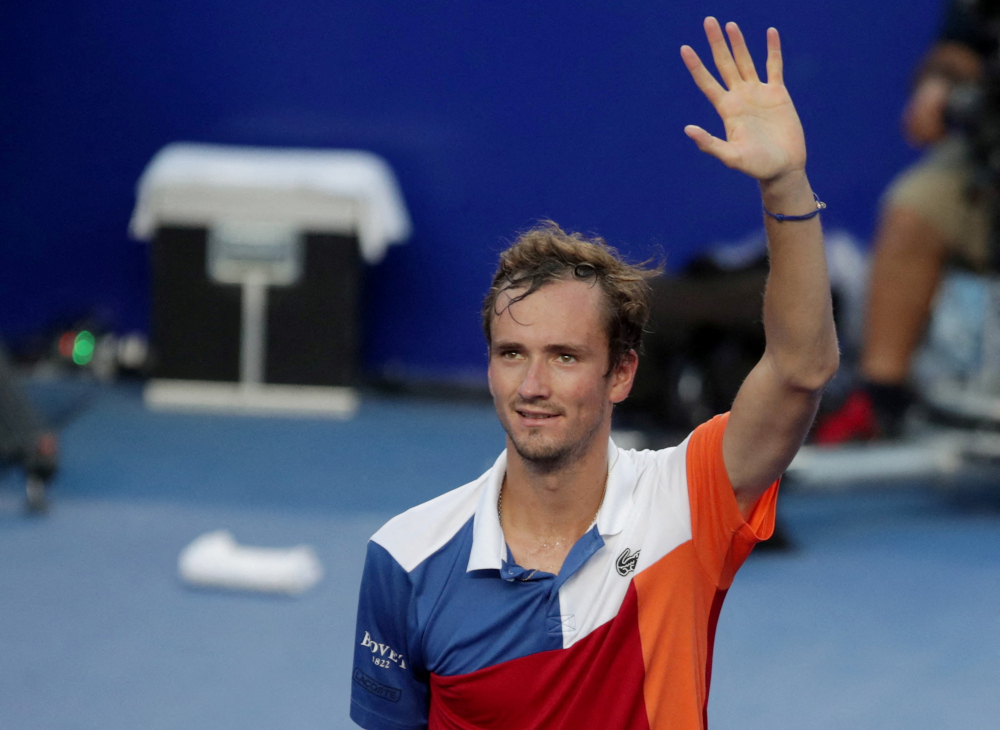 Russiau00e2u20acu2122s Daniil Medvedev celebrates winning his quarter final match against Japanu00e2u20acu2122s Yoshihito Nishioka at the ATP 500 Mexican Open at The Fairmont Acapulco Princess, Acapulco, Mexico, February 24, 2022. u00e2u20acu201d Reuters picnn