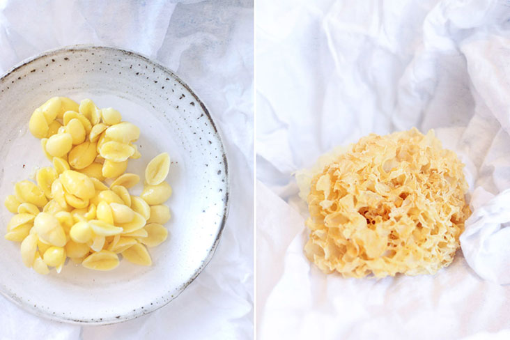 Ginkgo nuts may combat cognitive decline (left). Snow fungus is considered a health and beauty tonic (right).