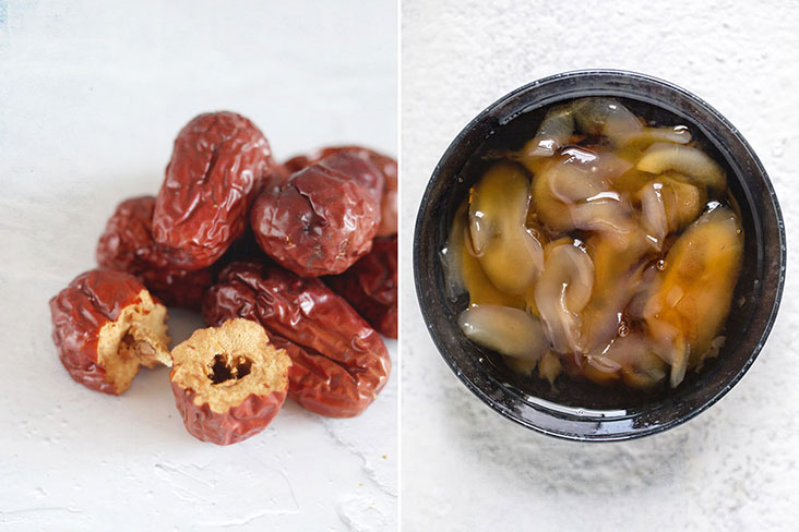Red dates help alleviate insomnia (left). Honey sea coconut (right).