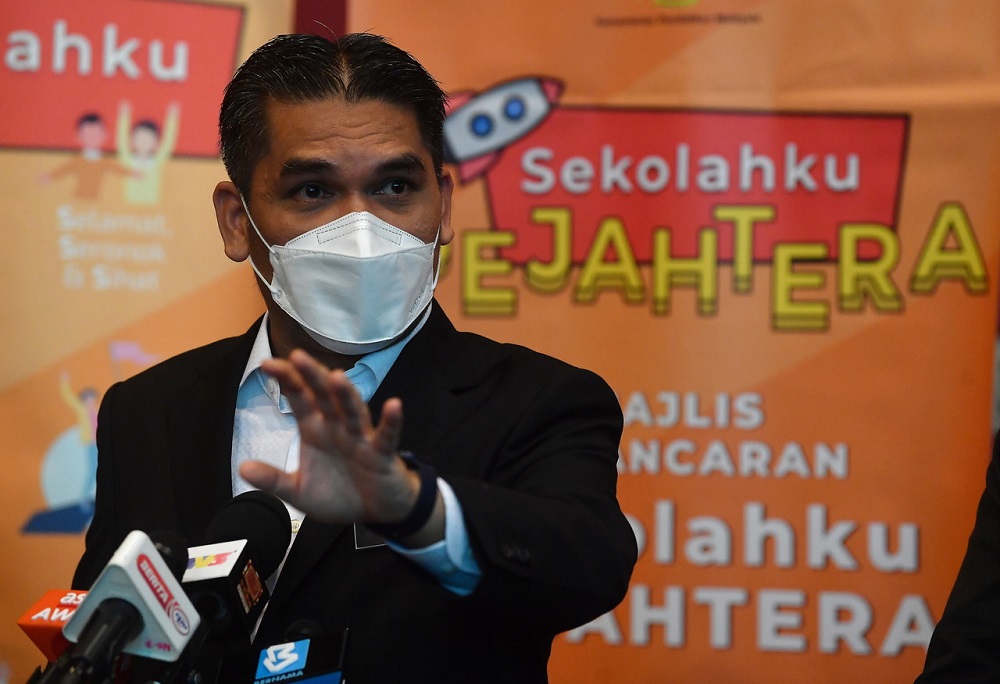 Education Minister Datuk Radzi Jidin speaks during the launch of Sekolahku Sejahtera in Putrajaya February 21, 2022. u00e2u20acu201d Bernama pic