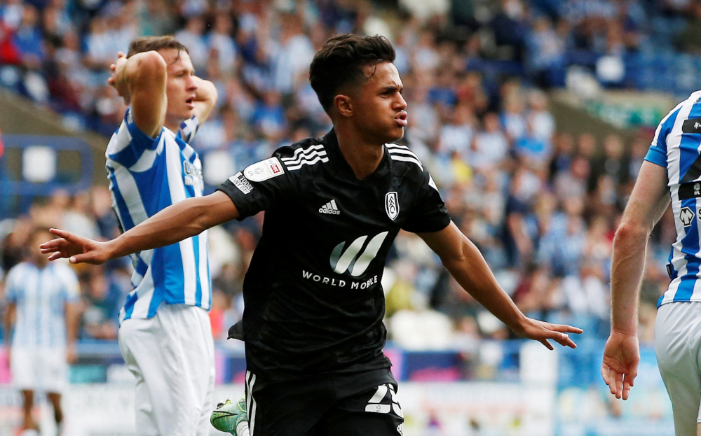 Fulhamu00e2u20acu2122s Fabio Carvalho celebrates scoring their third goal against Huddersfield Town at John Smithu00e2u20acu2122s Stadium in Huddersfield, August 14, 2021. u00e2u20acu201d Action Images/Craig Brough pic via Reuters 