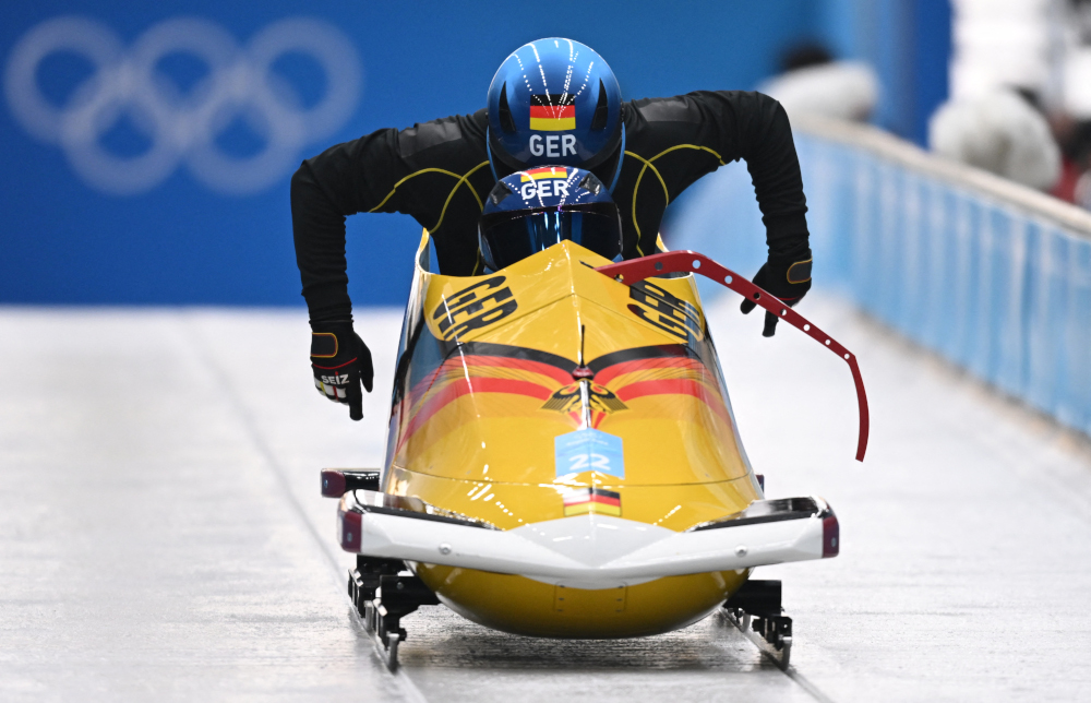 Germanyu00e2u20acu2122s Francesco Friedrich takes part in the two-man bobsleigh training at the Yanqing National Sliding Centre, February 12, 2022. u00e2u20acu201d AFP picnn