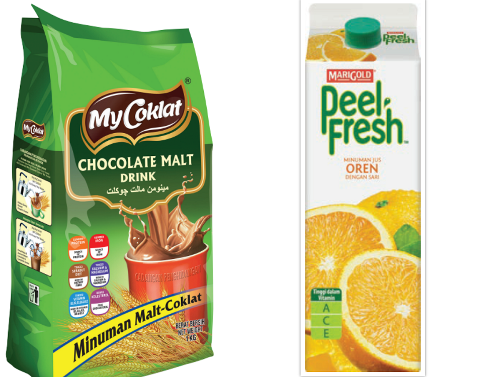One litre of Marigold Peel Fresh Fruit Juice is now only RM4.85 while for a kilogramme bag of My Coklat Chocolate Malt Drinks is now only RM14.00. ― Picture courtesy of Giant