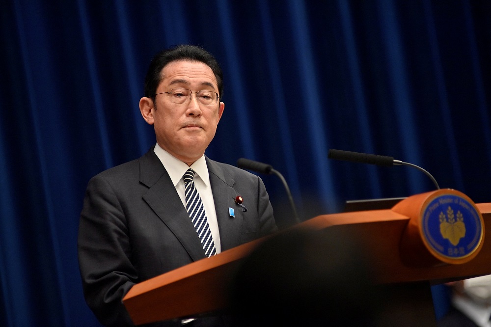 Japan's Prime Minister Fumio Kishida attends a news conference on Covid-19 measures, in Tokyo, Japan February 17, 2022. u00e2u20acu2022 David Mareuil/Pool via Reuters