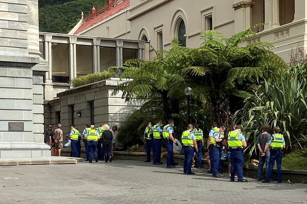 Anti-vaccine mandate protesters are detained as people gather to demonstrate in front of the parliament in Wellington, New Zealand February 10, 2022. u00e2u20acu2022 Reuters pic