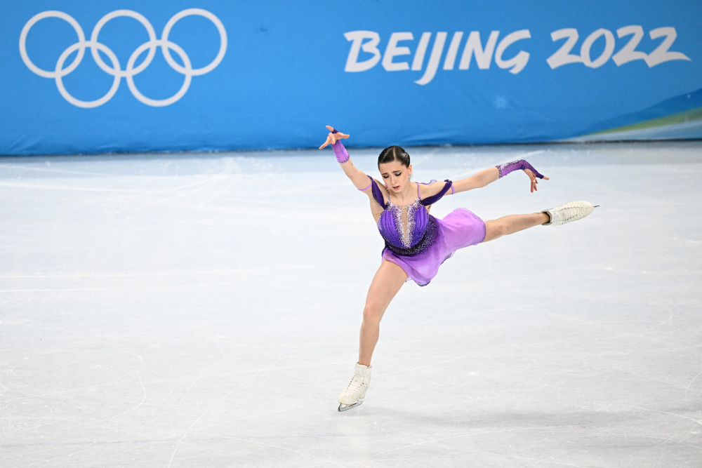 Russiau00e2u20acu2122s Kamila Valieva competes in the womenu00e2u20acu2122s single skating short programme of the figure skating event at the Capital Indoor Stadium in Beijing, February 15, 2022. u00e2u20acu201d AFP picnn