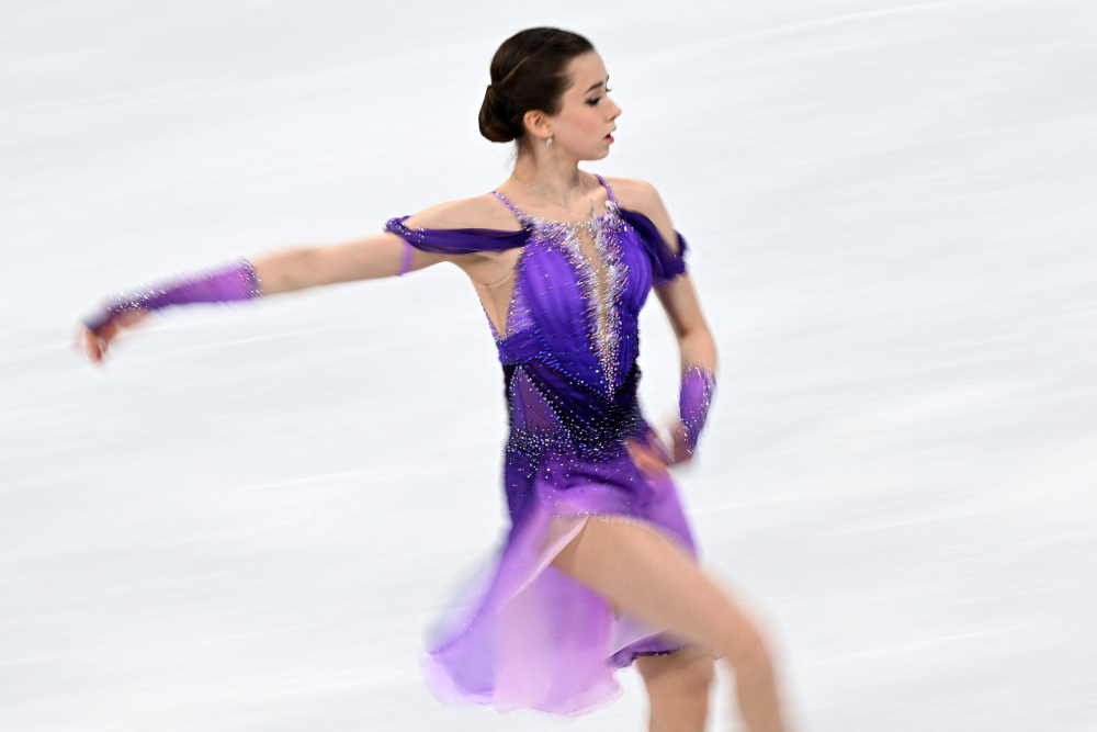 Russiau00e2u20acu2122s Kamila Valieva practices prior to the womenu00e2u20acu2122s single skating short programme of the figure skating event during the Beijing 2022 Winter Olympic Games at the Capital Indoor Stadium in Beijing, February 15, 2022. u00e2u20acu201d AFP picnn