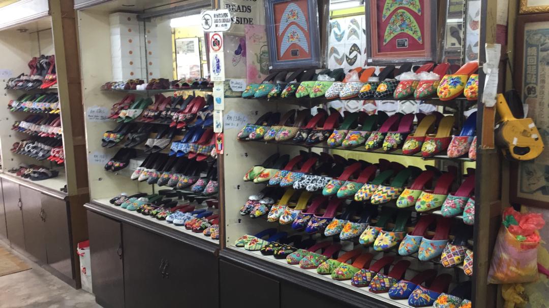 A display of a variety of ‘kasut manek’ in Lim's humble shop in Malacca. 