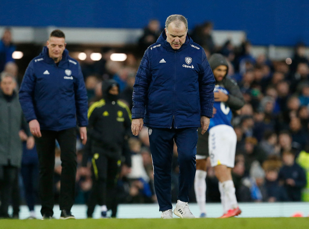 Leeds United manager Marcelo Bielsa looks dejected after the match against Everton at Goodison Park, Liverpool, Britain, February 12, 2022. u00e2u20acu201d Reuters pic