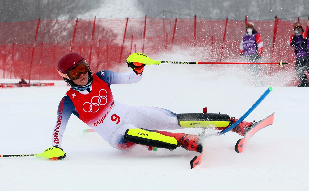 Mikaela Shiffrin of the United States falls during her run at the Beijing Olympics February 17, 2022. u00e2u20acu2022 Reuters pic