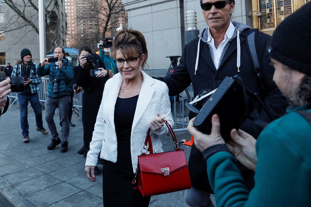 Sarah Palin is seen leaving the United States Courthouse in the Manhattan borough of New York City February 10, 2022. u00e2u20acu2022 Reuters pic