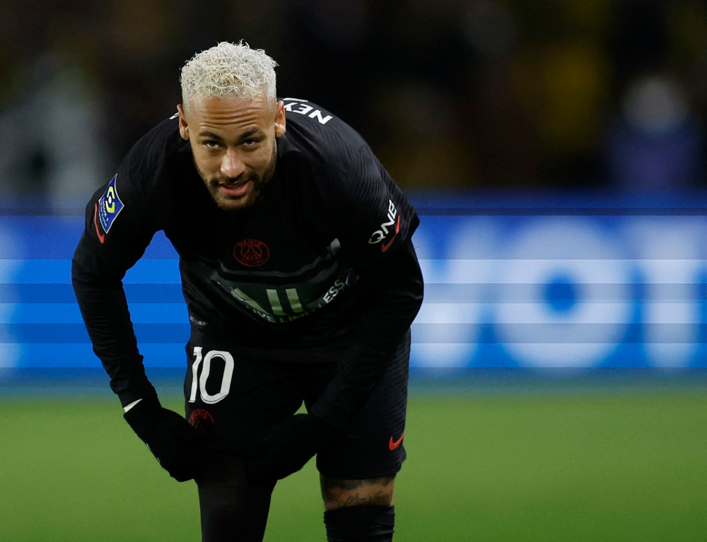 Paris St Germainu00e2u20acu2122s Neymar reacts during a match against Nantes at the Stade de la Beaujoire, Louis Fonteneau, Nantes, France, February 19, 2022. u00e2u20acu201d Reuters pic 