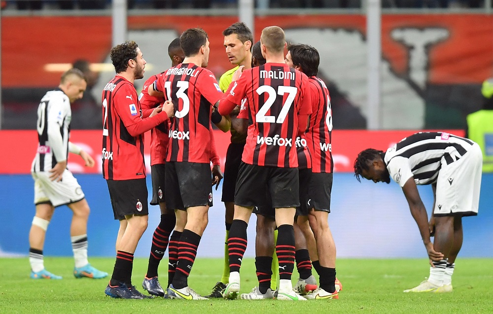 AC Milan players during the match against Udinese at San Siro in Milan February 26, 2022. u00e2u20acu2022 Reuters pic