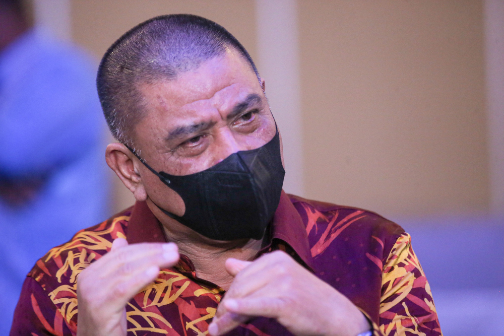 Perak Mentri Besar Datuk Seri Saarani Mohamad speaking to the press after attending the launching of Smart G-Tuition and Free Food Programme for school students at Meru Casuarina Hotel in Ipoh, February 17, 2022. u00e2u20acu201d Picture by Farhan Najib