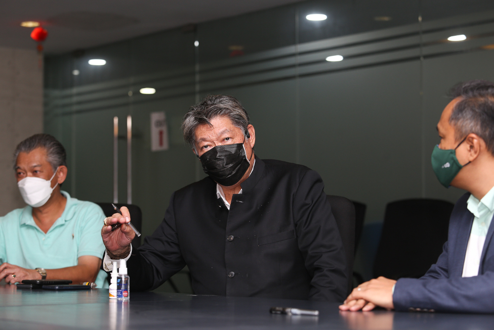 Datuk Siew Ka Wei speaks to the media after the signing ceremony at Ancom Berhad, Petaling Jaya, February 22, 2022. ― Picture by Choo Choy May 