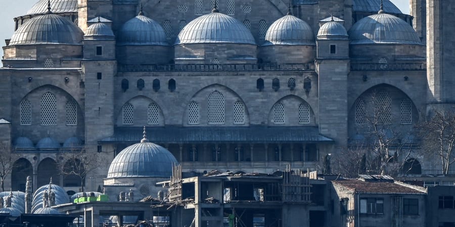 Karakoy district in Istanbul shows Suleymaniye mosque complex and building construction stopped by the Istanbul metropolitan municipality (IBB). u00e2u20acu2022 ETX Studio pic