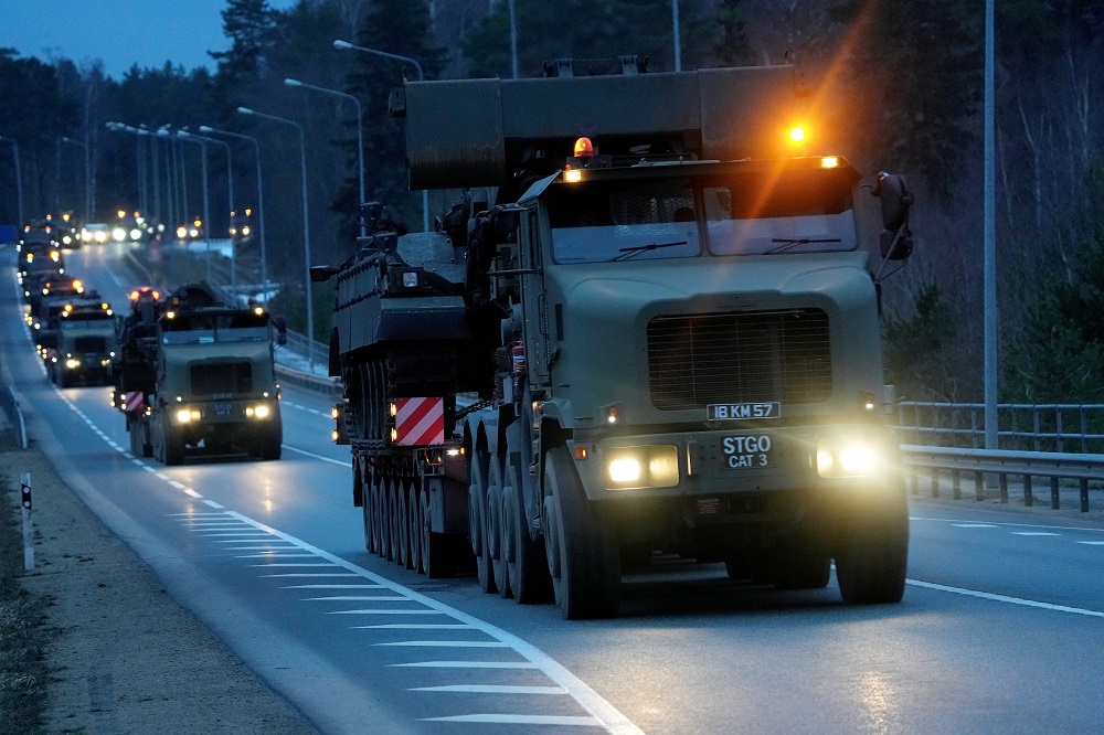 Nato's Enhanced Forward Presence reinforcement, The Royal Welsh Battlegroup, an armoured infantry battalion from Britain on their way to Estonia, is seen near Liepupe, Latvia February 25, 2022. u00e2u20acu2022 Reuters pic