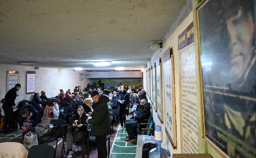People gather in an air raid shelter in Kyiv, Ukraine February 24, 2022. Picture taken February 24, 2022. u00e2u20acu2022 Reuters pic