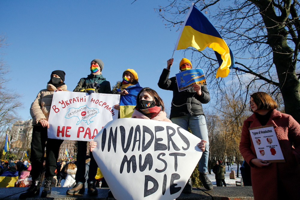 People take part in the Unity March, which is a procession to demonstrate their patriotic spirit amid growing tensions with Russia, in Kyiv, Ukraine February 12, 2022. u00e2u20acu201d Reuters picnn