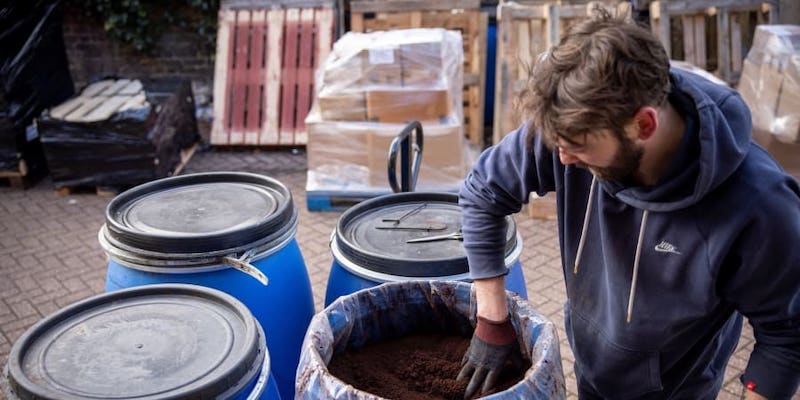 Upcircle reuses coffee grounds to make beauty products, adding ingredients such as camomile infusions or a powder made from olive stones. u00e2u20acu2022 ETX Studio pic