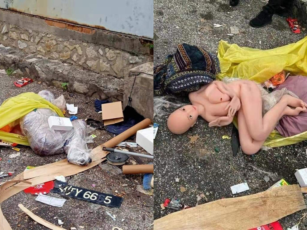Shah Alam police were notified of the discovery of a body wrapped in plastic which turned out to be a female-shaped wax doll. u00e2u20acu201d Picture courtesy of Twitter/Hatim Jamaluddin 