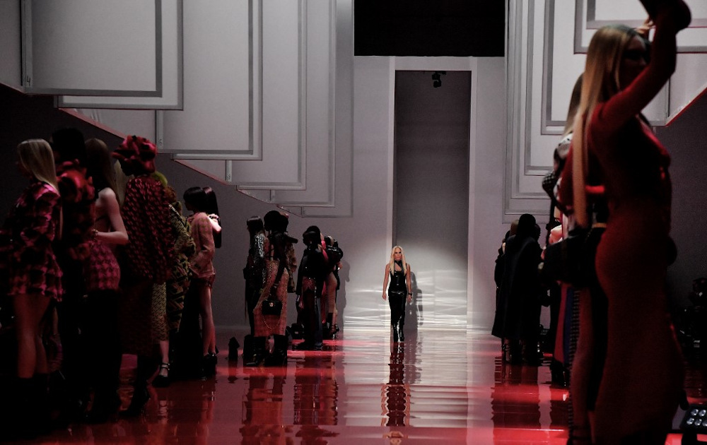 Italian fashion designer Donatella Versace appears on the catwalk during the Versace Women Fall/Winter 2022-2023 collection as part of the Milan Fashion Week in Milan, on February 25, 2022. u00e2u20acu201d AFP pic