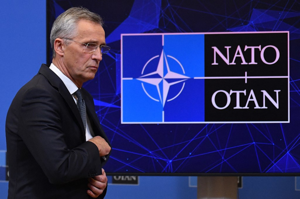Nato Secretary General Jens Stoltenberg gestures as he gives a statement on Russiau00e2u20acu2122s attack on Ukraine, at Nato headquarters in Brussels on February 24, 2022. u00e2u20acu201d AFP pic