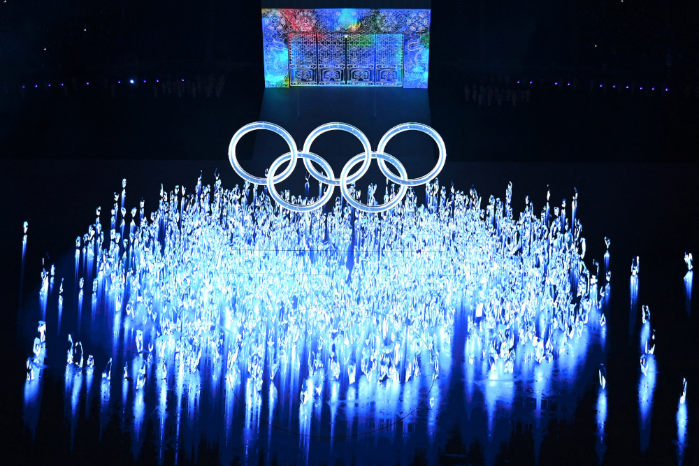 An overview of the Olympic Rings during the opening ceremony of the Beijing 2022 Winter Olympic Games, at the National Stadium, known as the Birdu00e2u20acu2122s Nest, in Beijing, February 4, 2022. u00e2u20acu201d AFP pic 