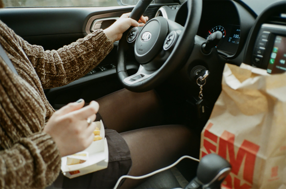 You might want to think twice about eating in your car! u00e2u20acu201d Picture by Scrap Car Comparison via ETX Studio