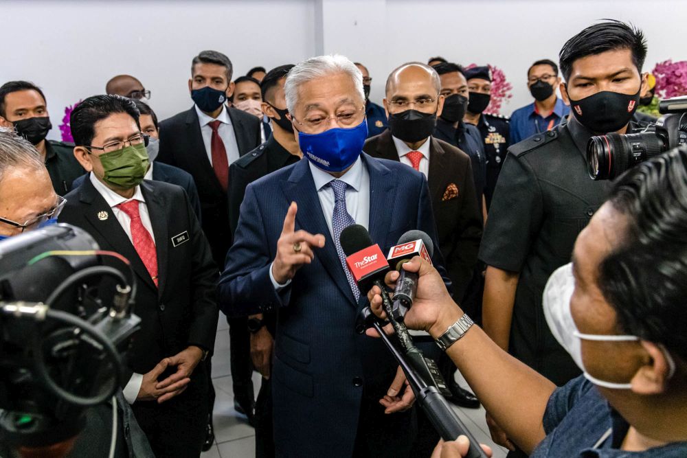 Prime Minister Datuk Seri Ismail Sabri Yaakob speaks to reporters at the Management and Science University in Shah Alam February 14, 2022. u00e2u20acu201d Picture by Firdaus Latif