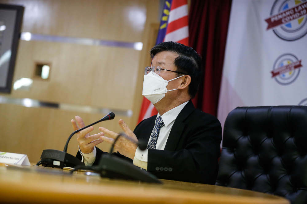 Penang Chief Minister Chow Kon Yeow speaks to the press during the signing ceremony between Penang Convention and Exhibition Bureau (PCEB) and Malaysian Aviation Group (MAG) at Komtar, February 24, 2022. u00e2u20acu201d Picture by Sayuti Zainudin
