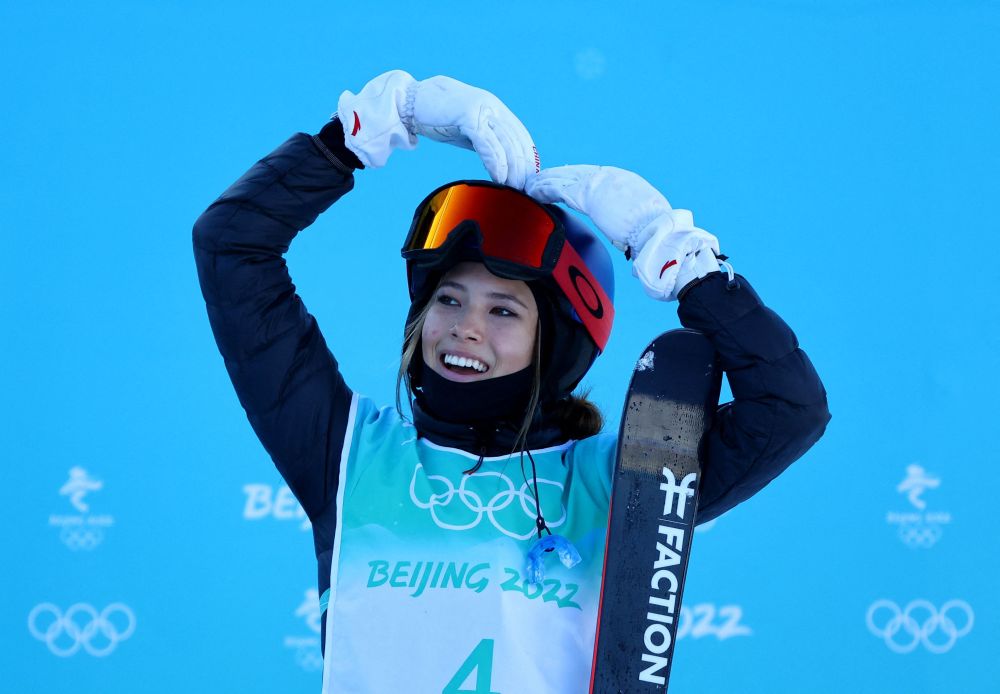 Eileen Gu Ailing of China reacts after her run during the Womenu00e2u20acu2122s Freeski Big Air Final in Beijing February 8, 2022. u00e2u20acu2022 Reuters pic