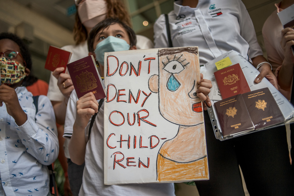 Mothers with their children who are still waiting for citizenship to be approved by the National Registration Department in Putrajaya February 21, 2022. — Picture by Shafwan Zaidon
