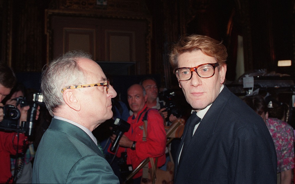 Yves Saint-Laurent (right) and Pierre Bergu00c3u00a9 in Paris, July 1992. u00e2u20acu2022 AFP pic